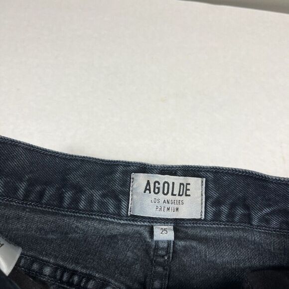 Agolde Womens Cropped Riley Jeans Blue Frayed Hem High Rise Button Up Size 25 - Picture 5 of 13